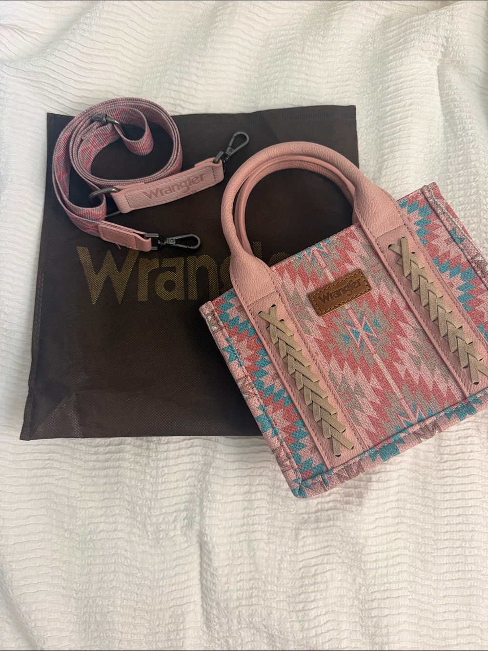 Wrangler Pink Aztec Mini Tote with Teal Accents